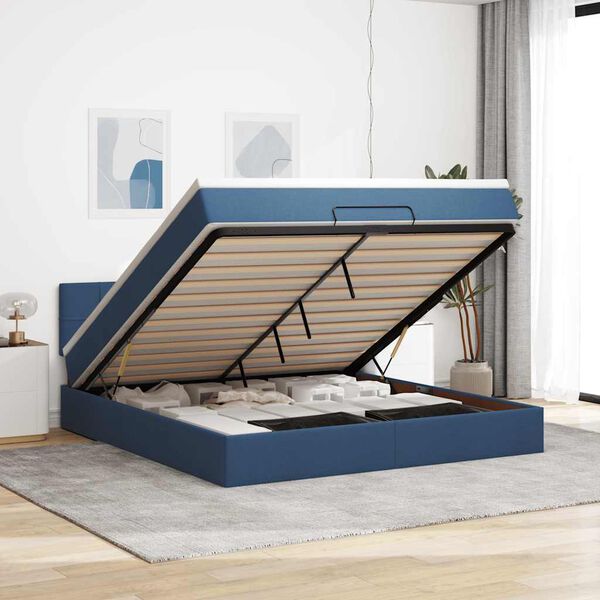 vidaXL Ottoman bed met matras en LED's 160x200cm stof blauw