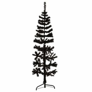 vidaXL Kunstkerstboom half met standaard smal 150 cm zwart