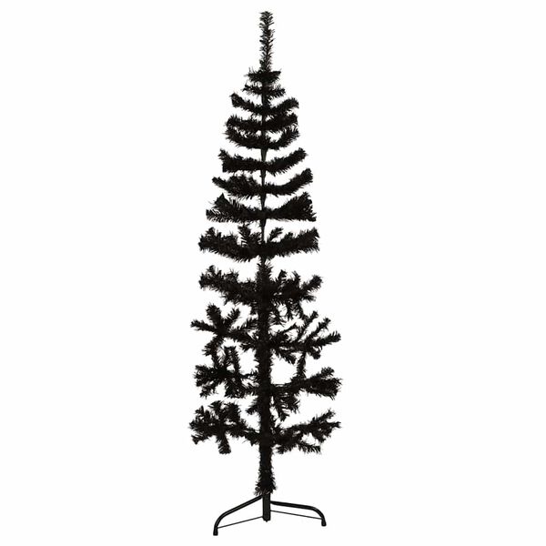 vidaXL Kunstkerstboom half met standaard smal 150 cm zwart