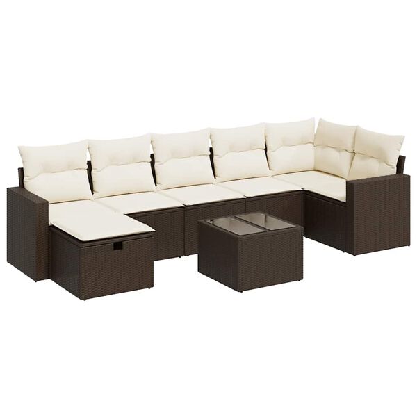 vidaXL 8-delige Loungeset met kussens poly rattan bruin