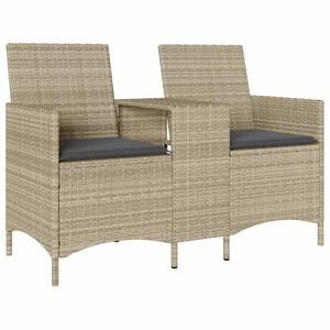 vidaXL Tuinbank 2-zits met tafel en kussens poly rattan lichtgrijs