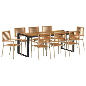 vidaXL Tuin eettafelset 9 pcs Beige en Bruin poly rattan