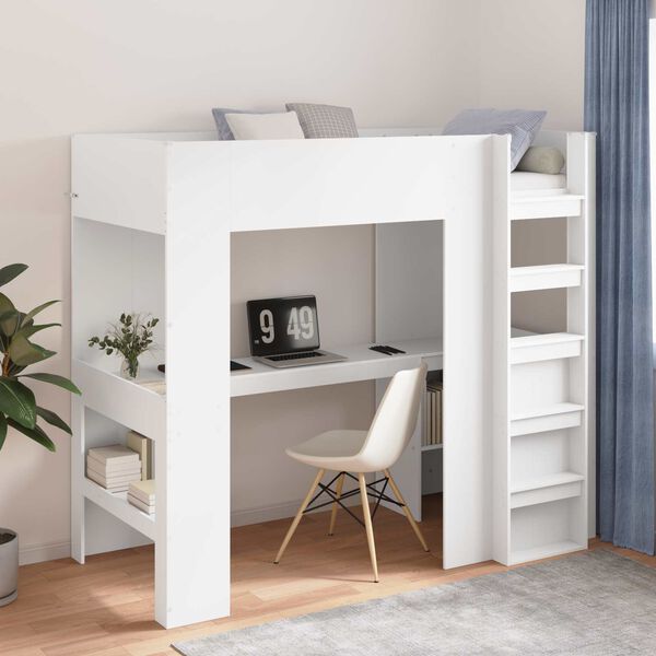 vidaXL Loft Bedframe met Bureau Wit 90 x 190 cm Bewerkt hout