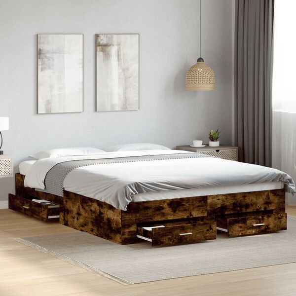 vidaXL Bedframe met lades bewerkt hout gerookt eikenkleurig 140x200 cm