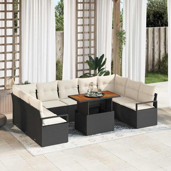 vidaXL Tuin Sofa Set met opslag 10 pcs Zwart Poly riet