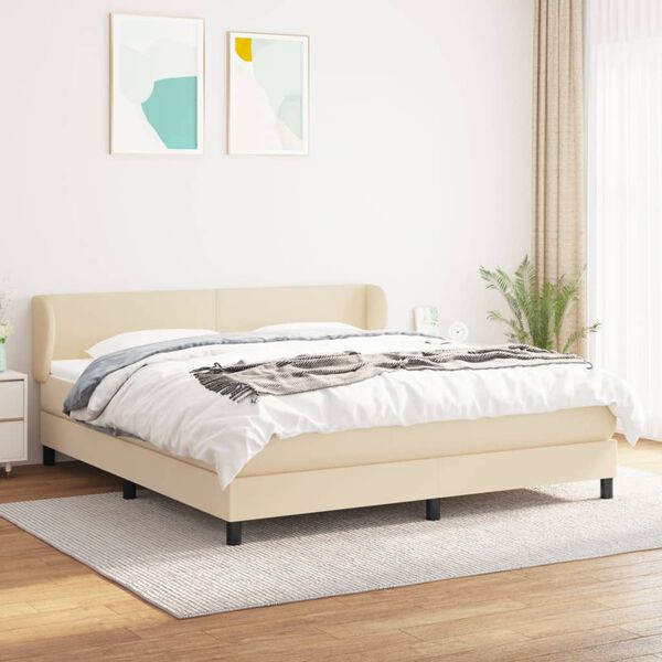 vidaXL Boxspring met matras stof cr&egrave;mekleurig 160x200 cm