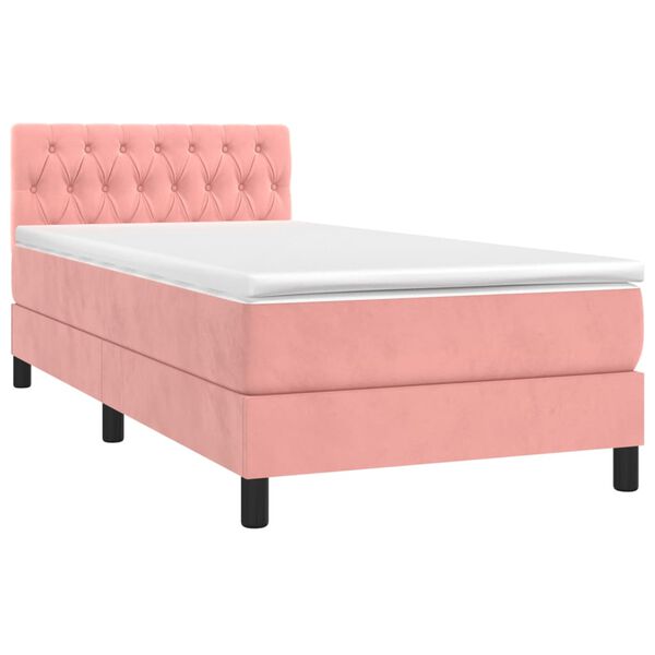 vidaXL Boxspring met matras en LED fluweel roze 90x200 cm
