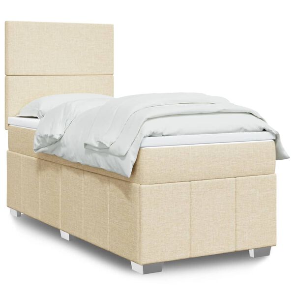 vidaXL Boxspring met matras stof cr&egrave;mekleurig 90x200 cm