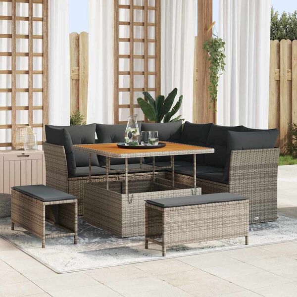 vidaXL Tuin Sofa Set 8 pcs Grijs Poly riet en gepoedercoat staal