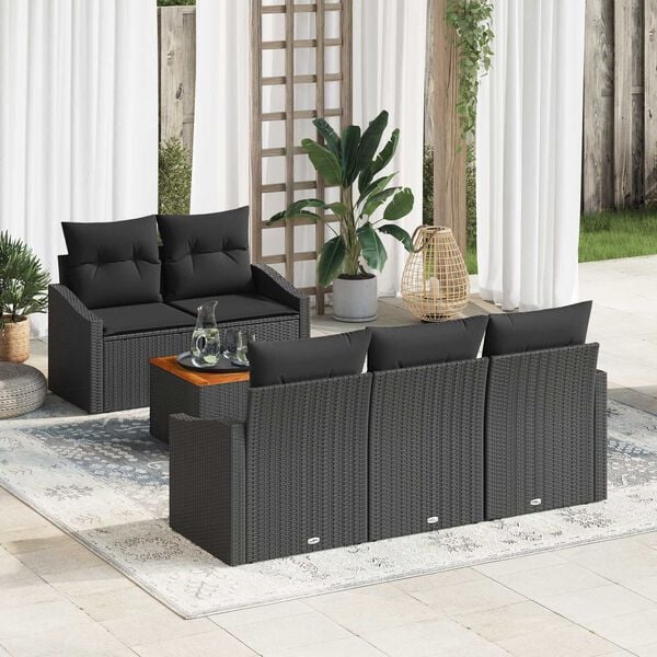 vidaXL Tuin Sofa Set met kussen 6 pcs Zwart Poly riet