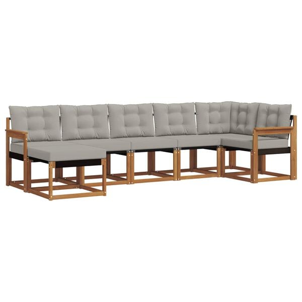 vidaXL Buiten bankenset met kussen 7 pcs Natuurlijk en Lichtgrijs
