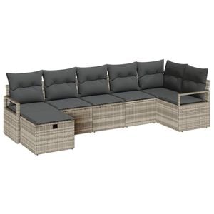 vidaXL Bankstel 7 st 7-Aantal zitplaatsen Lichtgrijs poly rattan