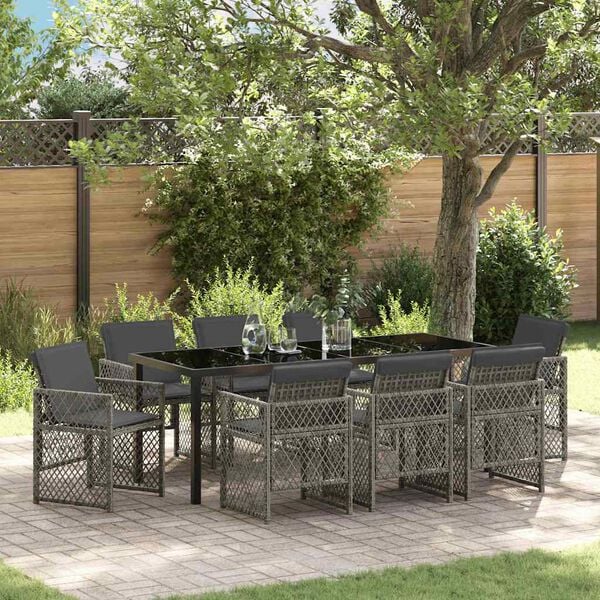 vidaXL Tuin eettafelset 9 pcs Grijs poly rattan