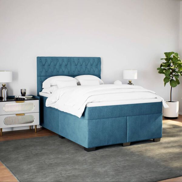vidaXL Boxspring met matras fluweel blauw 140x190 cm
