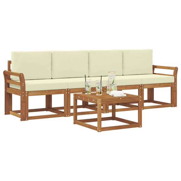 vidaXL Buiten bankenset 5 pcs Natuurlijk en Cr&egrave;me Massief Acaciahout