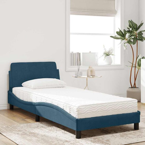 vidaXL Bed met matras "Dover" fluweel blauw 90x200 cm