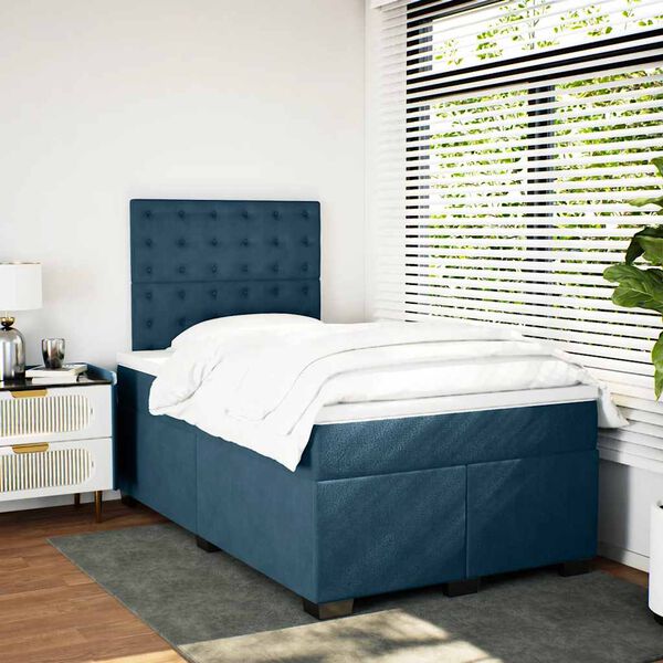 vidaXL Boxspring met matras fluweel blauw 120x200 cm