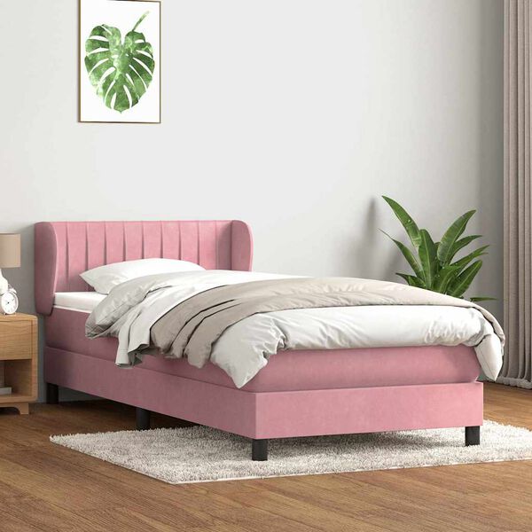 vidaXL Boxspring met matras fluweel roze 90x210 cm