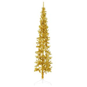 vidaXL Kunstkerstboom half met standaard smal 240 cm goudkleurig