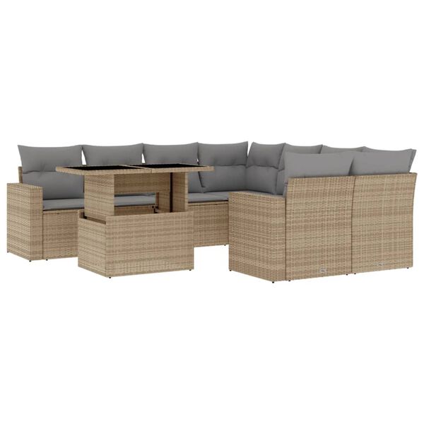 vidaXL 9-delige Loungeset met kussens poly rattan beige