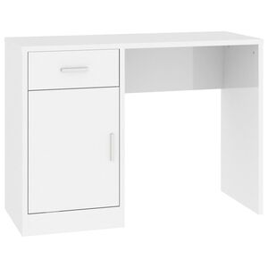 vidaXL Bureau met kast en lade 100x40x73 cm bewerkt hout hoogglans wit