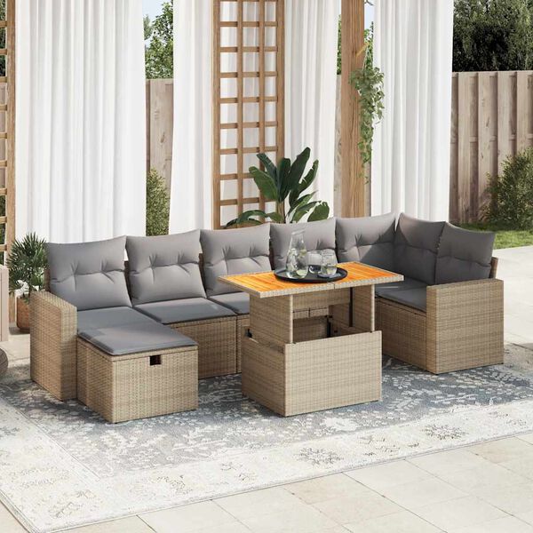 vidaXL 5-delige Loungeset met kussens poly rattan en acaciahout beige