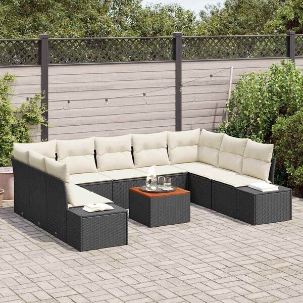 vidaXL Tuinbankenset met kussen 10 pcs Zwart poly rattan