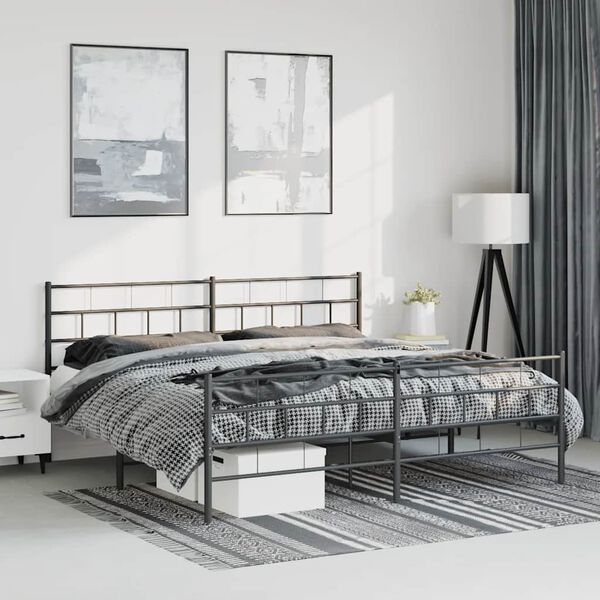 vidaXL Bedframe met hoofd- en voeteneinde metaal zwart 193x203 cm