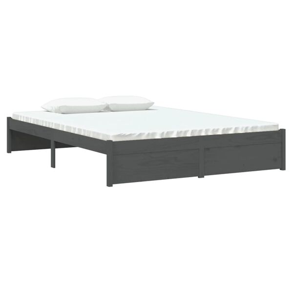vidaXL Bedframe massief hout grijs 135x190 cm