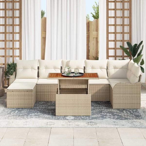 vidaXL Tuin Sofa Set met opslag 8 pcs Beige Poly riet