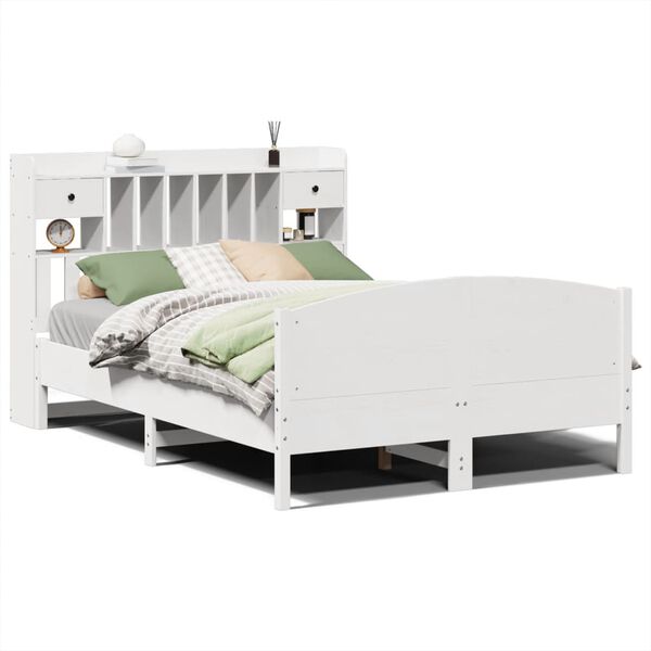 vidaXL Bed met boekenkast zonder matras grenenhout wit 150x200 cm