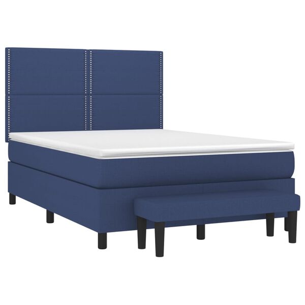 vidaXL Boxspring met matras stof blauw 140x200 cm