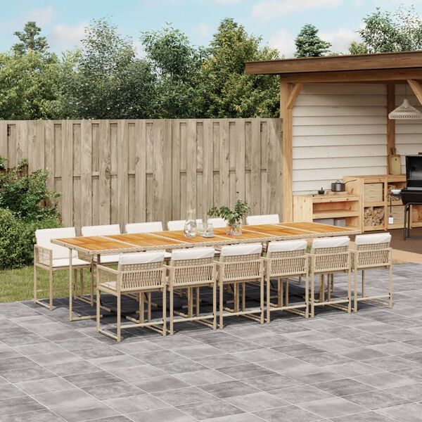 vidaXL 13-delige Tuinset met kussens poly rattan beige
