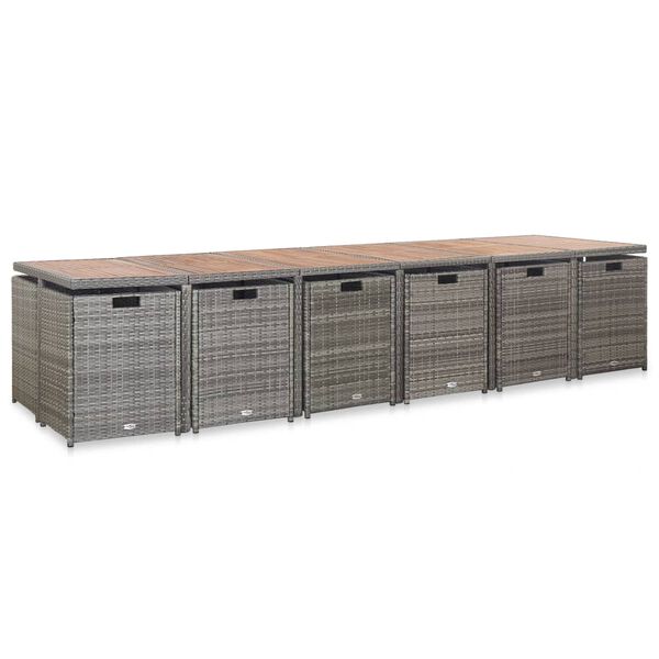 vidaXL 17-delige Tuinset met kussens poly rattan grijs