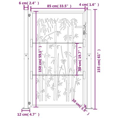 vidaXL Poort met bamboe-ontwerp 105x155 cm cortenstaal