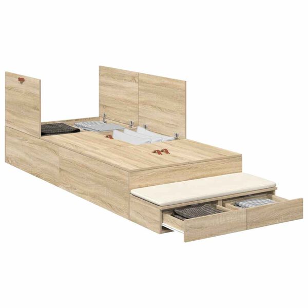 vidaXL Opbergbedframe met lade Sonoma Eiken 90 cm Bewerkt hout