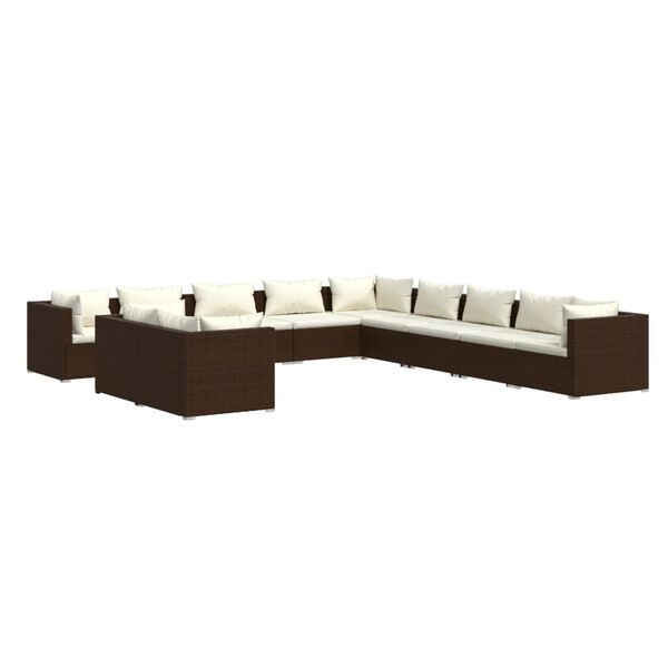 vidaXL 11-delige Loungeset met kussens poly rattan bruin