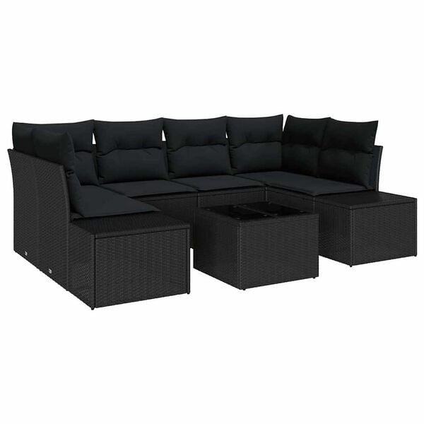 vidaXL Tuin Sofa Set met kussen 7 pcs Zwart poly rattan
