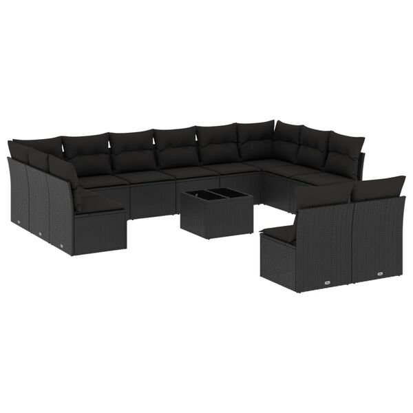 vidaXL 13-delige Loungeset met kussens poly rattan zwart