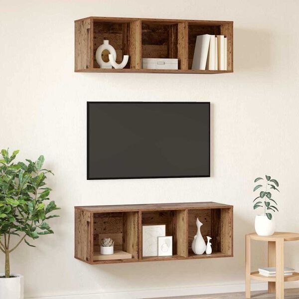 vidaXL Tv-meubelset 2 pcs Oud Hout 37 x 37 x 107 cm Bewerkt hout
