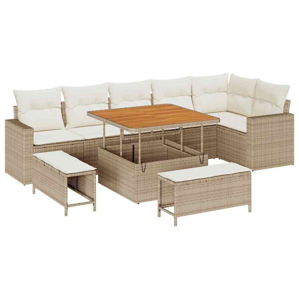 vidaXL Tuin Sofa Set met kussen met opslag 9 pcs beige en cr&egrave;mekleurig