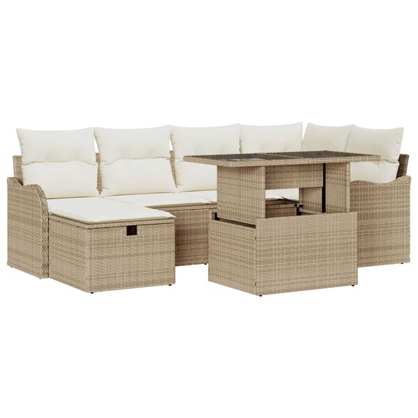 vidaXL Tuin Sofa Set met kussen met opslag 7 pcs Beige Poly riet