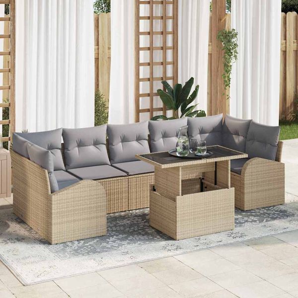 vidaXL Tuin Sofa Set met kussen met opslag 8 pcs Beige Poly Rattan
