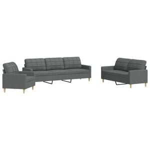 vidaXL 3-delige Loungeset stof donkergrijs