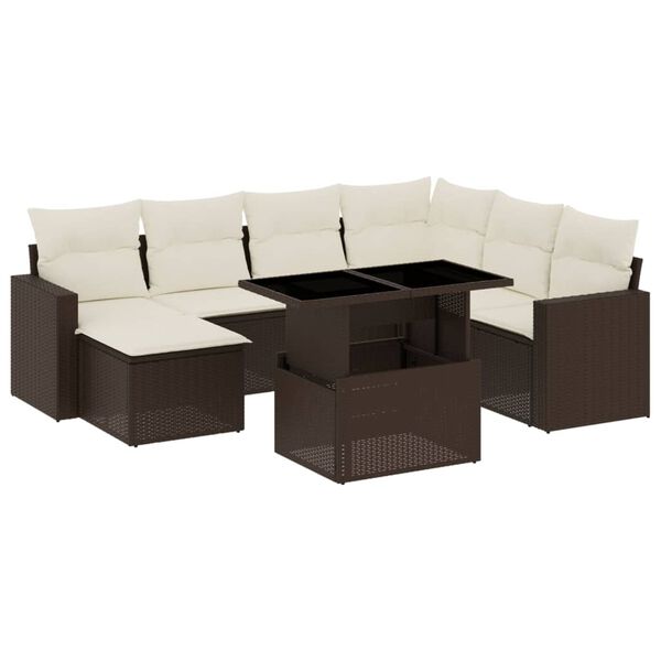 vidaXL 8-delige Loungeset met kussens poly rattan bruin