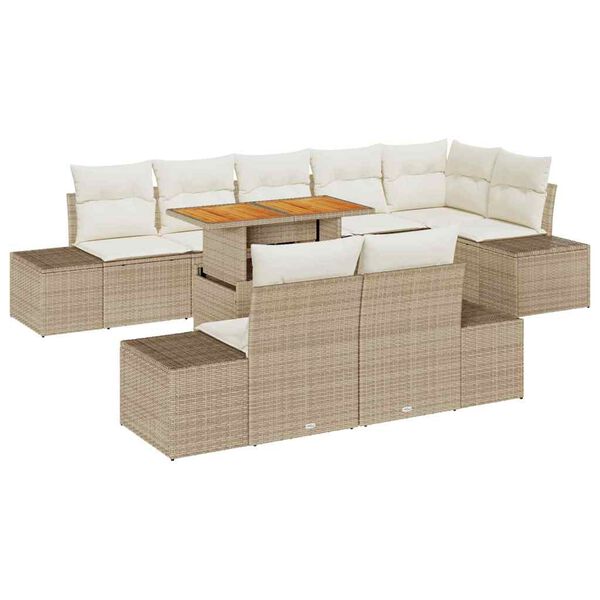 vidaXL Tuin Sofa Set met opslag 9 pcs Beige Poly riet