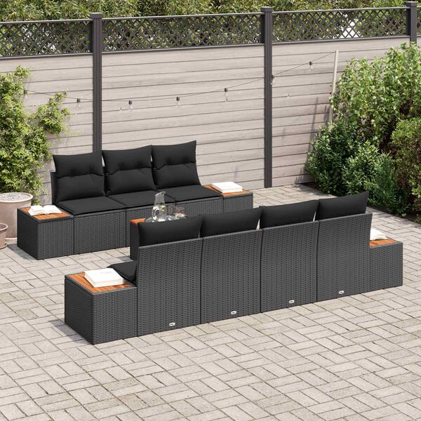 vidaXL Tuin Sofa Set met kussen met opslag 8 pcs Zwart Poly riet