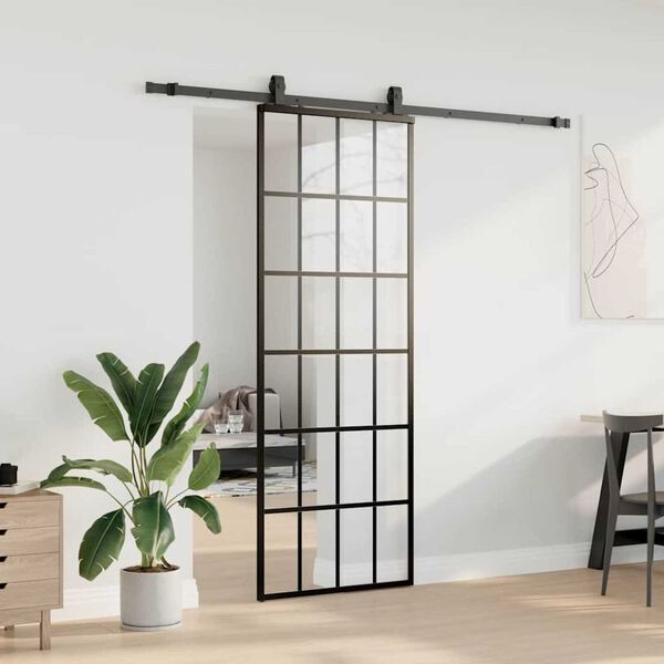 vidaXL Schuifdeur met beslagset 76x205 cm ESG glas zwart