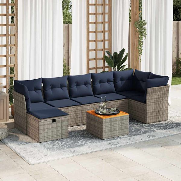 vidaXL 8-delige Loungeset met kussens poly rattan grijs