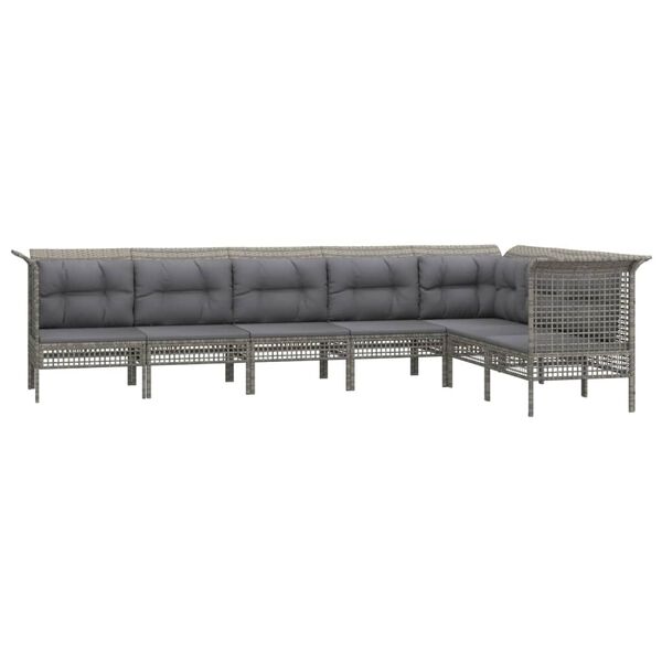 vidaXL 7-delige Loungeset met kussens poly rattan grijs
